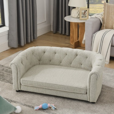 Majestic Pet Lounge - Opulent Rectangular Linen Sofa with Curved Backrest - Woofcuties