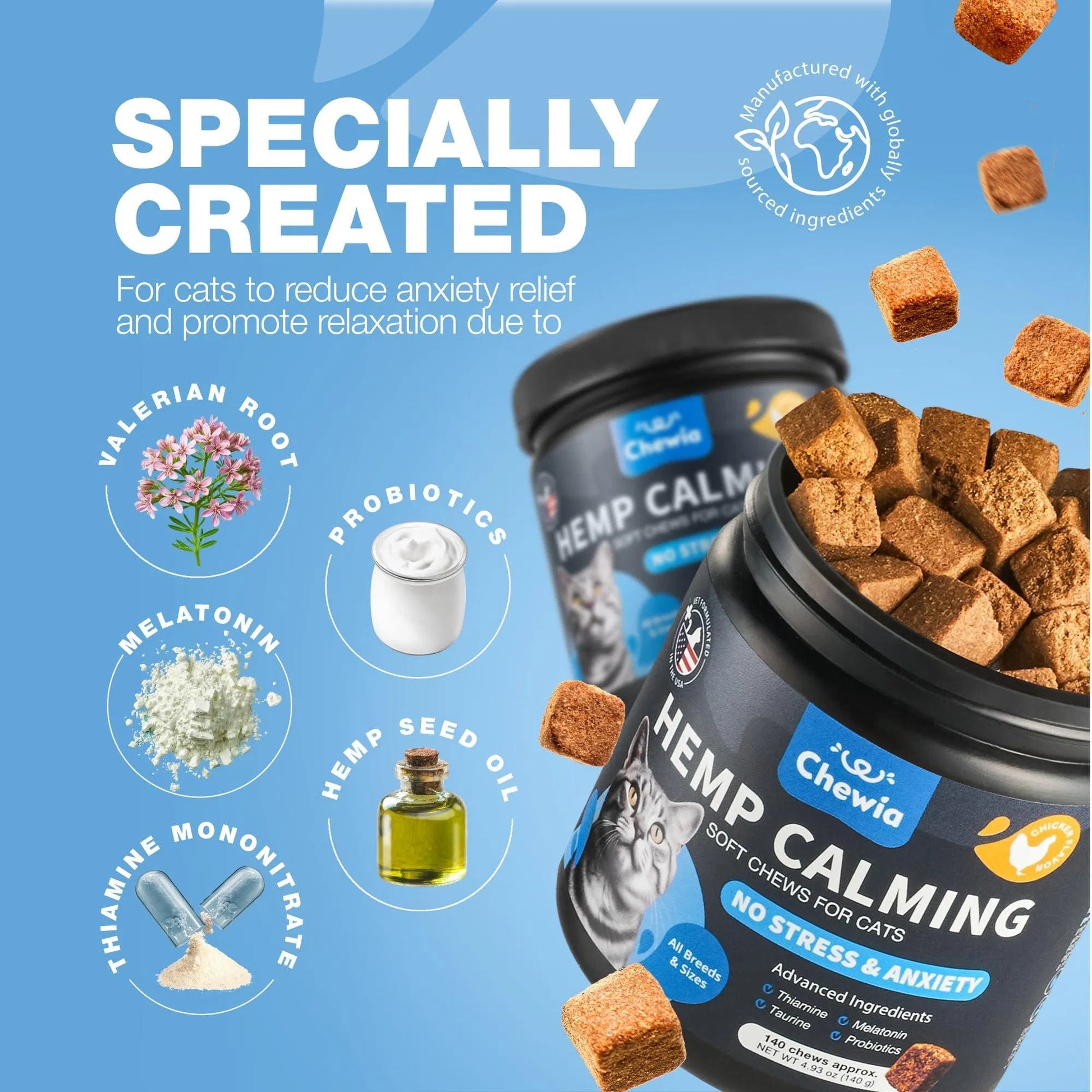 Premium Hemp Calming Care Treats - Premium Melatonin Soft Chews for Cats - Woofcuties