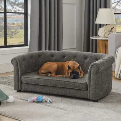 Majestic Pet Lounge - Opulent Rectangular Linen Sofa with Curved Backrest - Woofcuties