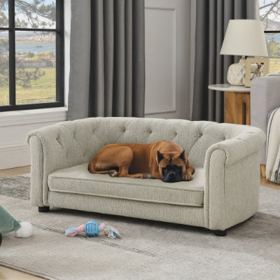 Majestic Pet Lounge - Opulent Rectangular Linen Sofa with Curved Backrest - Woofcuties