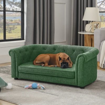 Majestic Pet Lounge - Opulent Rectangular Linen Sofa with Curved Backrest - Woofcuties