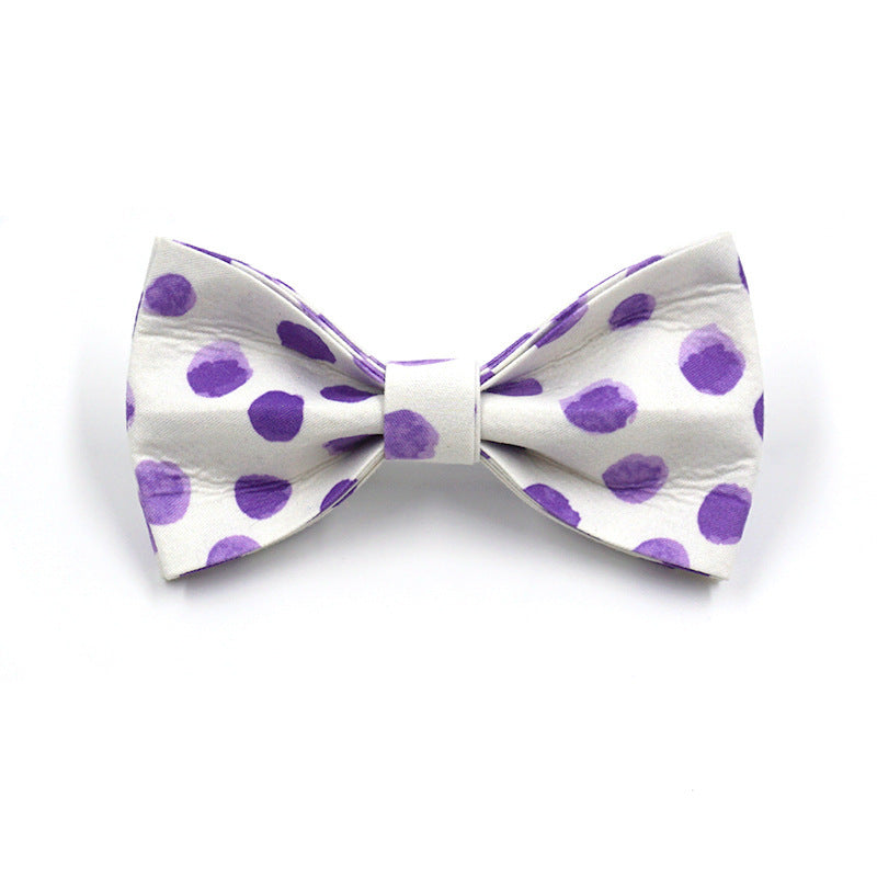 Breezy Wind Purple Polka Dot Dog Collar Leash Bow Set - Woofcuties