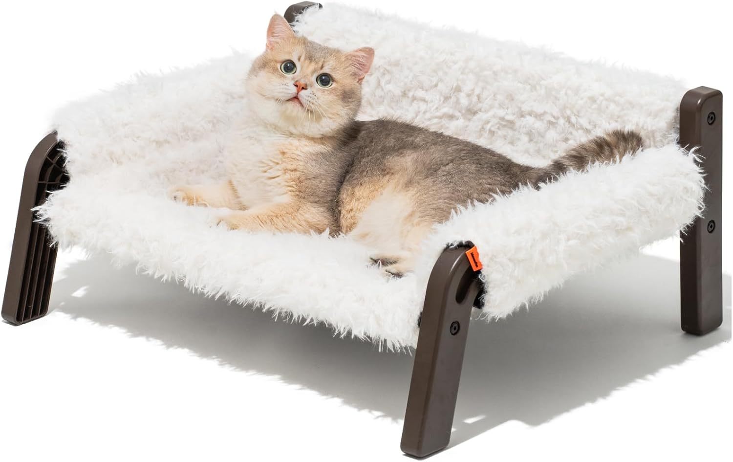 Tranquil Elevated Feline Lounge - Lavish Plush Sofa Bed with Secure Base - Woofcuties