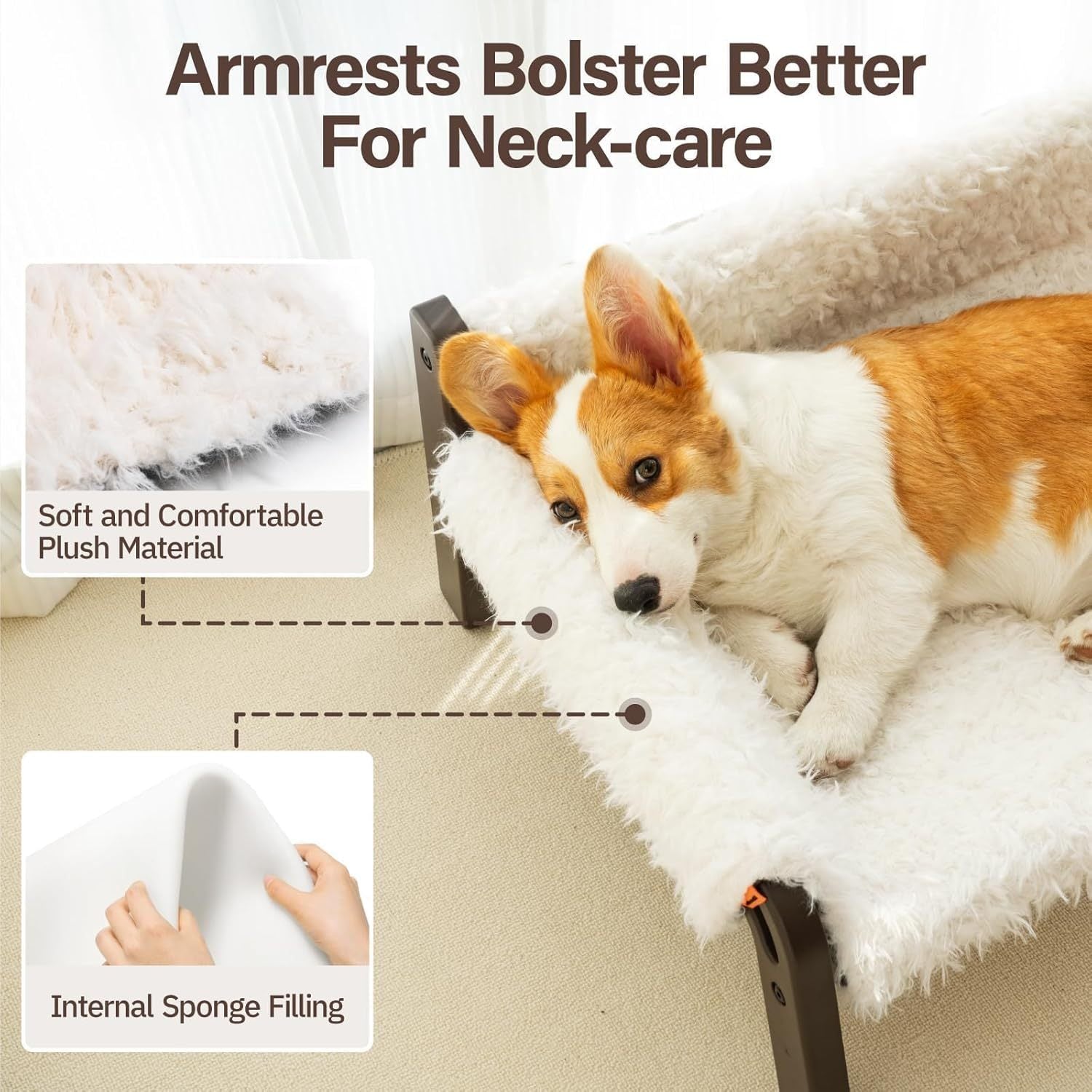 Tranquil Elevated Feline Lounge - Lavish Plush Sofa Bed with Secure Base - Woofcuties