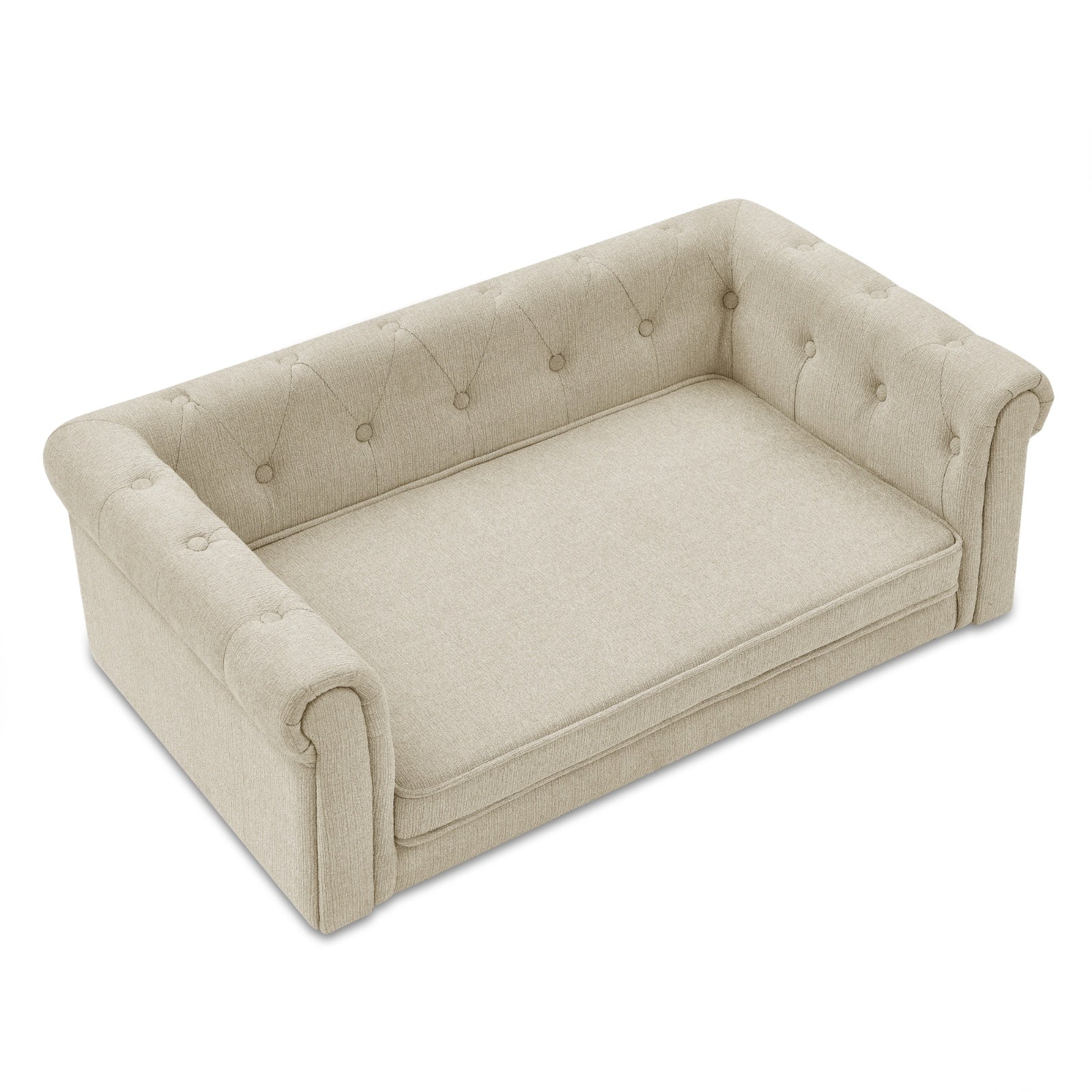Majestic Pet Lounge - Opulent Rectangular Linen Sofa with Curved Backrest - Woofcuties