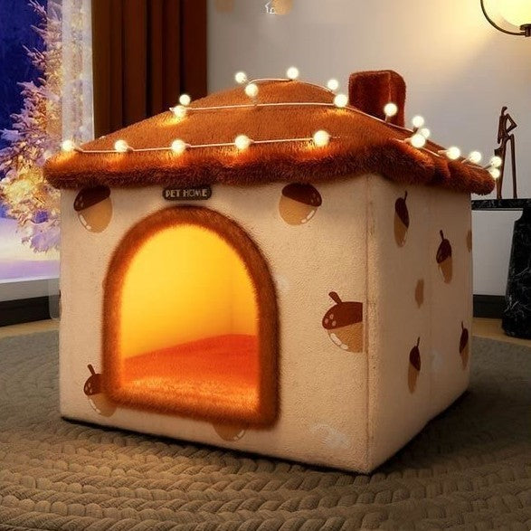 Plush Winter Cat Nest - Lavish Semi-Closed Pet Retreat - Woofcuties