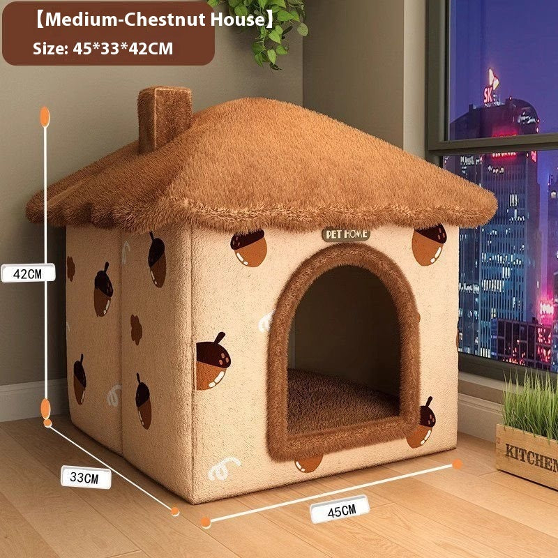 Plush Winter Cat Nest - Lavish Semi-Closed Pet Retreat - Woofcuties
