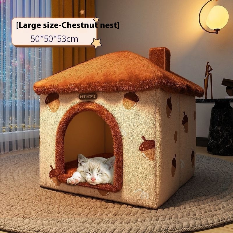 Plush Winter Cat Nest - Lavish Semi-Closed Pet Retreat - Woofcuties