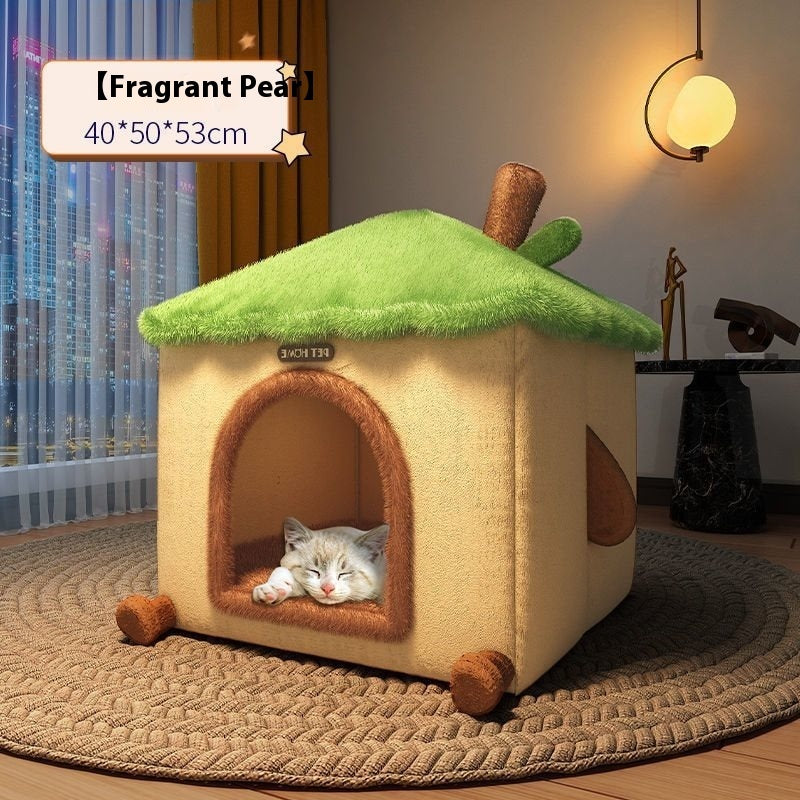 Plush Winter Cat Nest - Lavish Semi-Closed Pet Retreat - Woofcuties