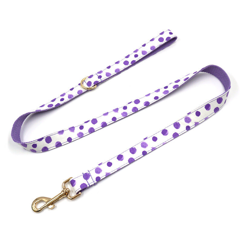 Breezy Wind Purple Polka Dot Dog Collar Leash Bow Set - Woofcuties