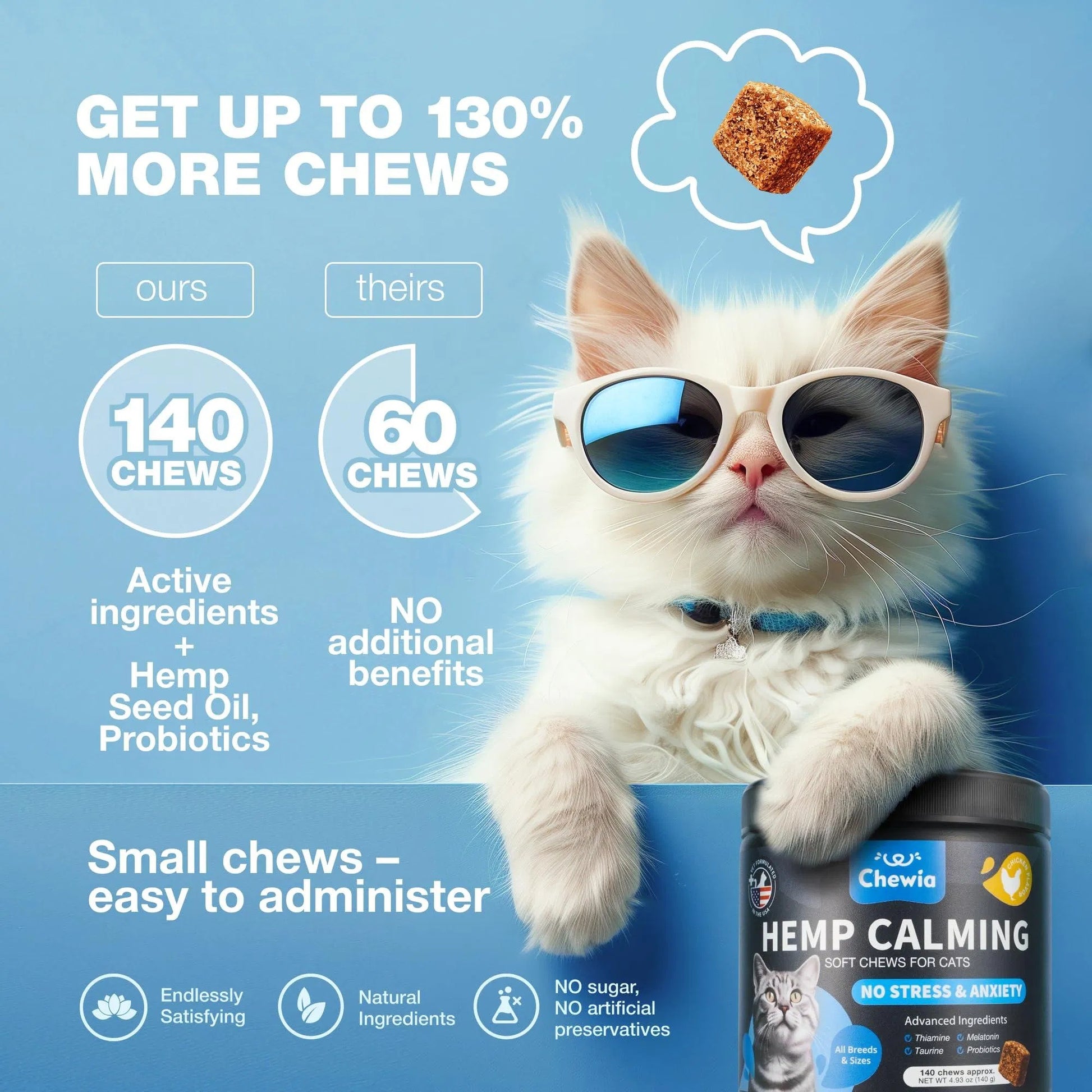 Premium Hemp Calming Care Treats - Premium Melatonin Soft Chews for Cats - Woofcuties