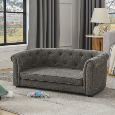 Majestic Pet Lounge - Opulent Rectangular Linen Sofa with Curved Backrest - Woofcuties