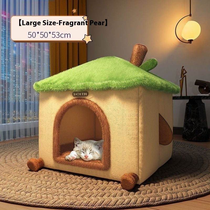 Plush Winter Cat Nest - Lavish Semi-Closed Pet Retreat - Woofcuties