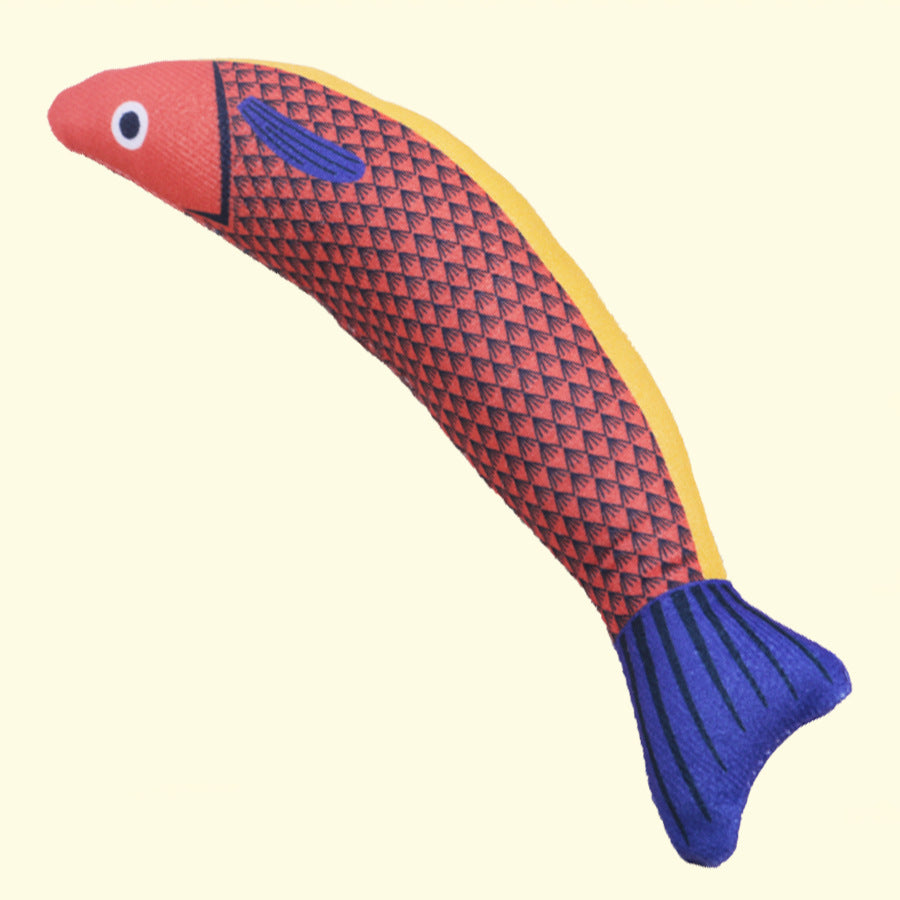 Red saury fish catnip crinkle toy for cats to kick and play