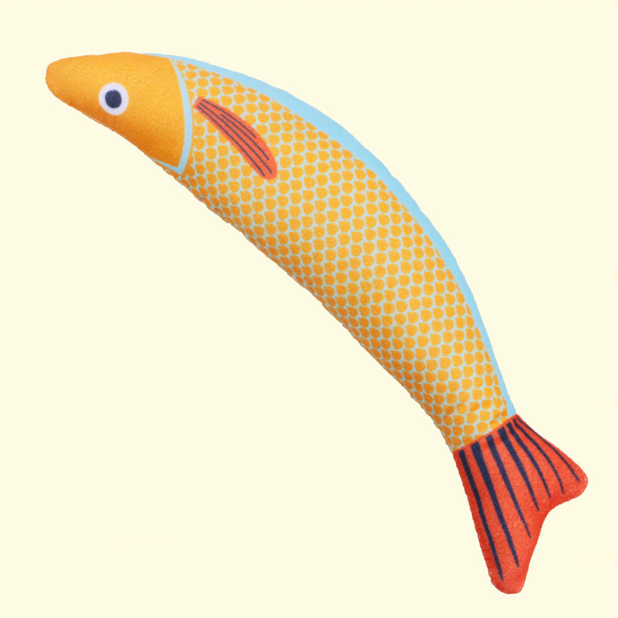 ellow saury fish catnip kicker toy with crinkle paper for indoor cats