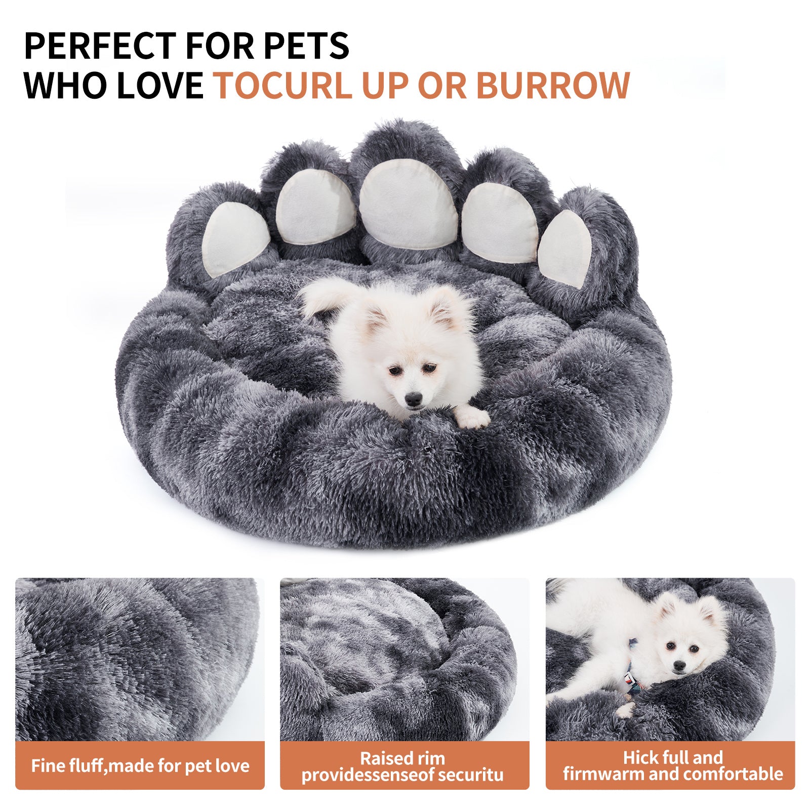 Cute Bear Paw Shape Pet Bed - Cozy Plush Bed for Small to Medium Pets - Woofcuties
