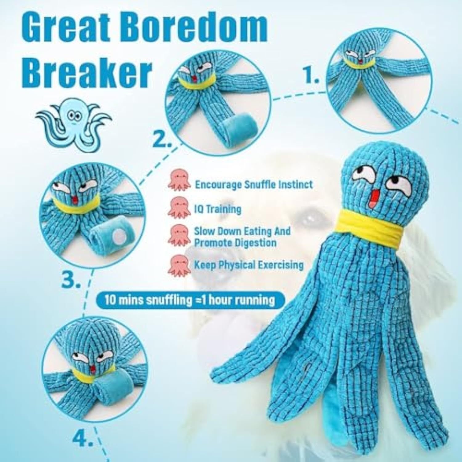 Squeaky Octopus Sniffing Toy - Plush Interactive Puzzle for Stress Relief - Woofcuties