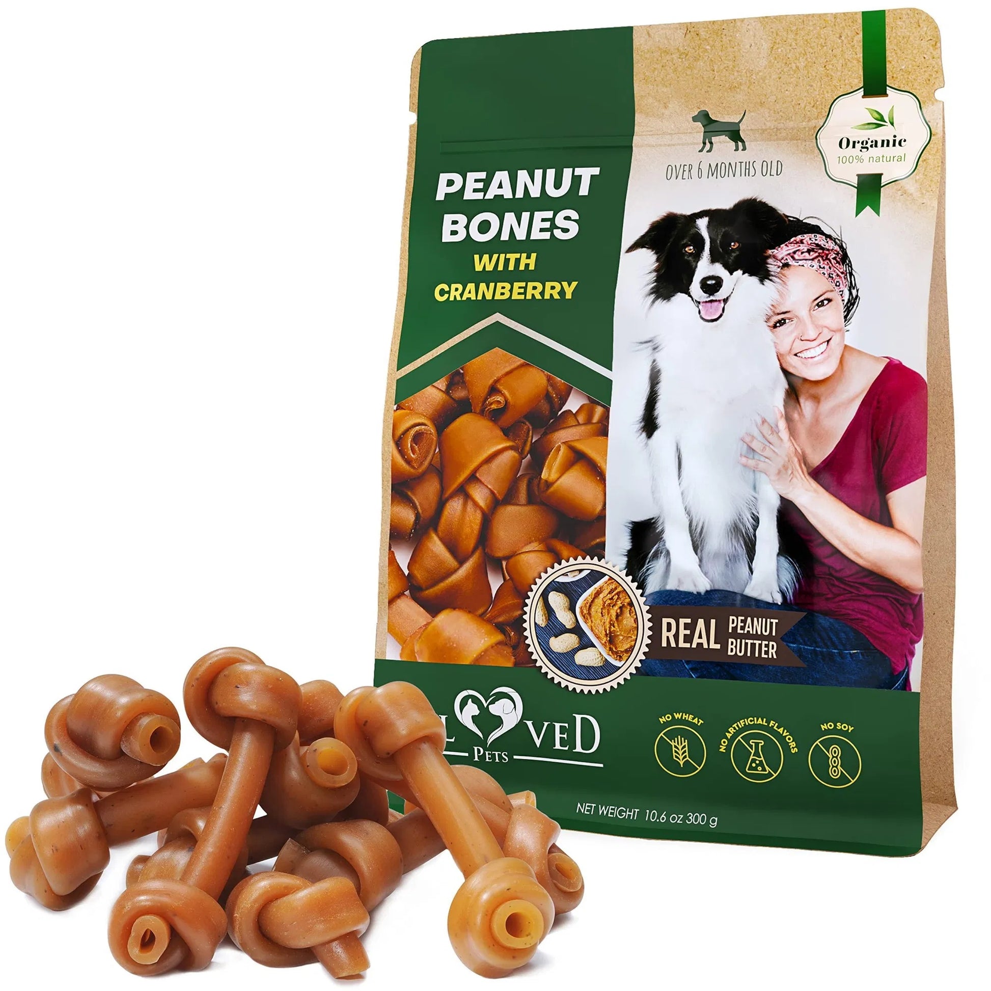Premium Peanut Butter Cranberry Bones - Premium Rawhide-Free Collagen Chews - Woofcuties
