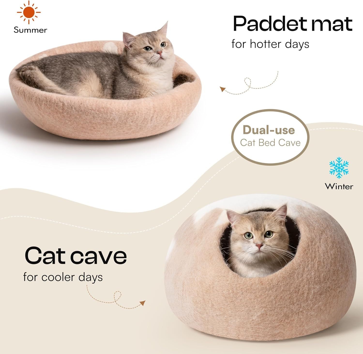 Plush Handcrafted Wool Cat Cave - Lavish Natural Felt Hideaway for Indoor Cats - Woofcuties