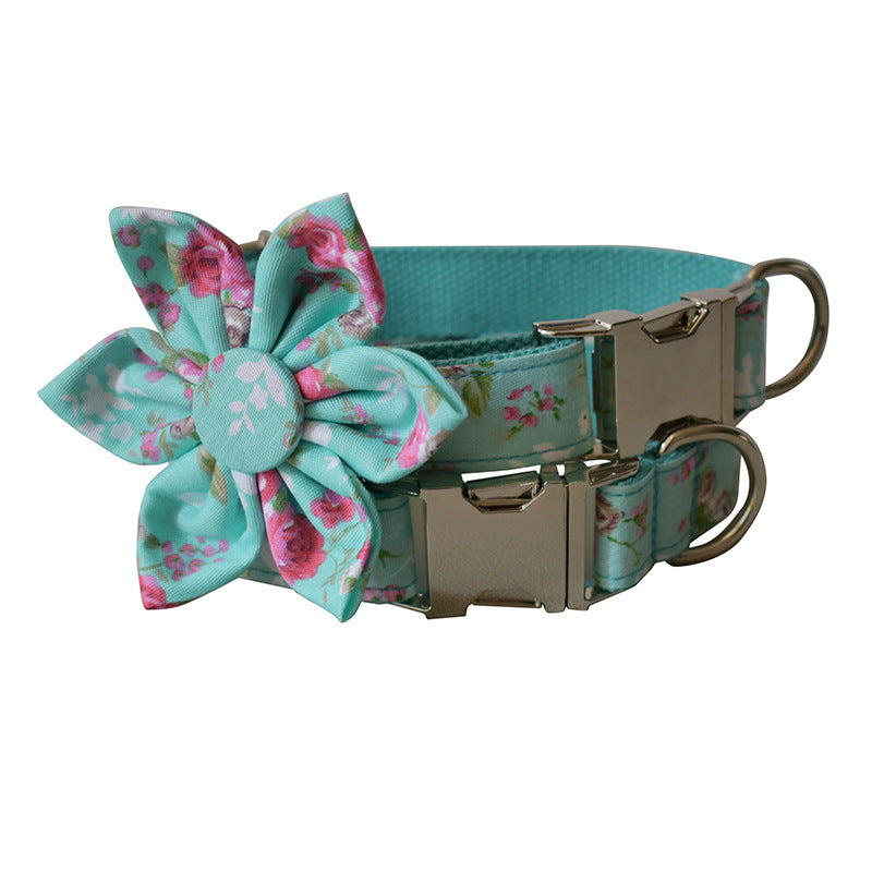 Verdant Green Rose Pet Collar and Leash Set - Woofcuties
