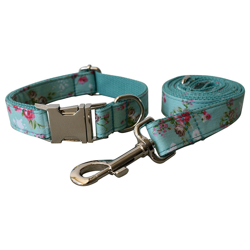 Verdant Green Rose Pet Collar and Leash Set - Woofcuties