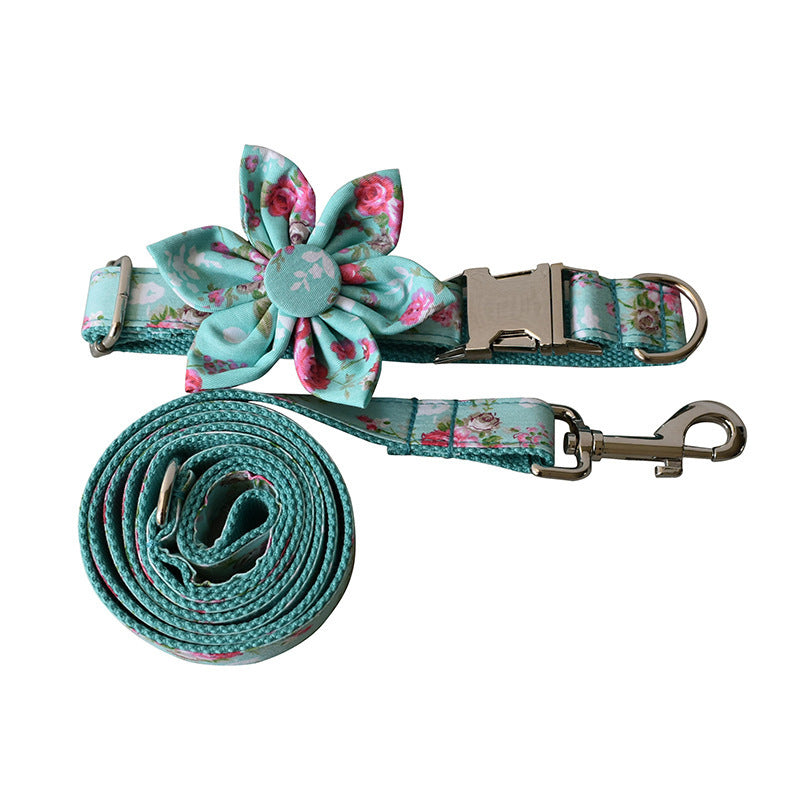 Verdant Green Rose Pet Collar and Leash Set - Woofcuties