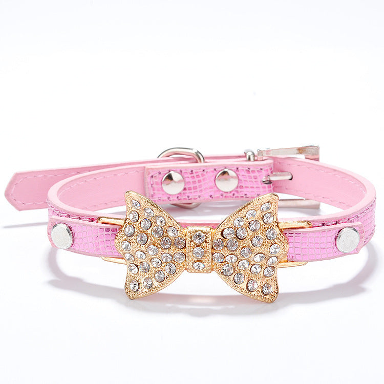 Glamorous Bowknot Rhinestone Dog Pen Collar - Woofcuties