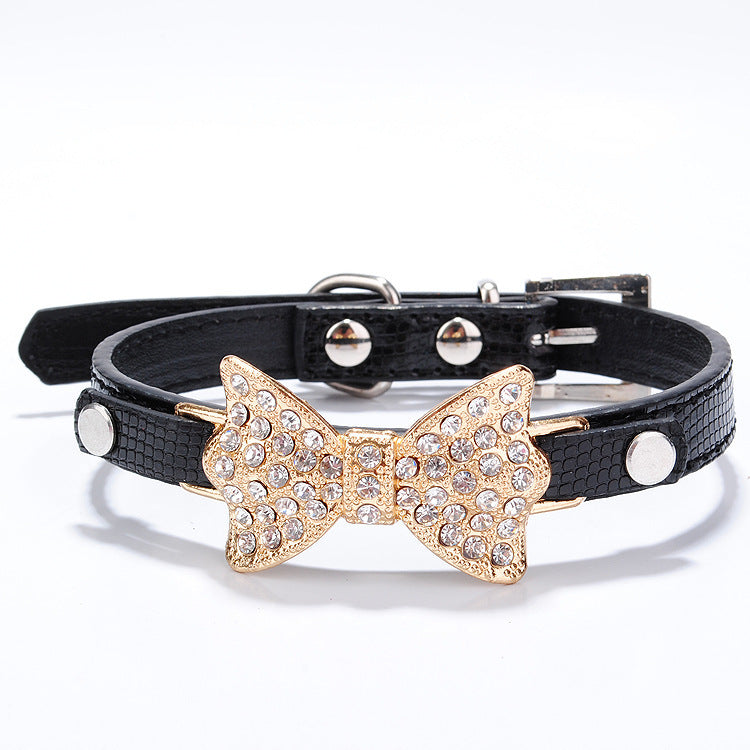 Glamorous Bowknot Rhinestone Dog Pen Collar - Woofcuties