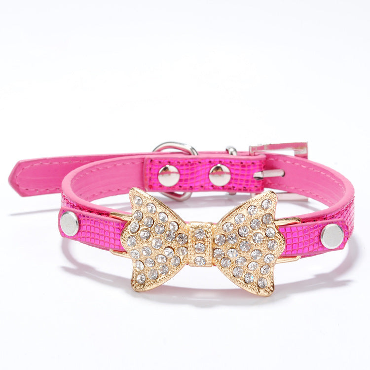 Glamorous Bowknot Rhinestone Dog Pen Collar - Woofcuties