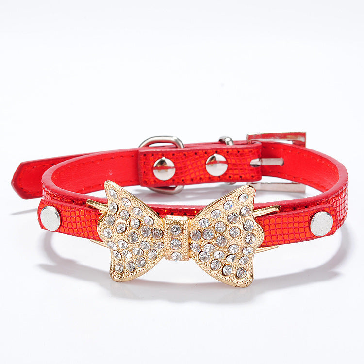 Glamorous Bowknot Rhinestone Dog Pen Collar - Woofcuties
