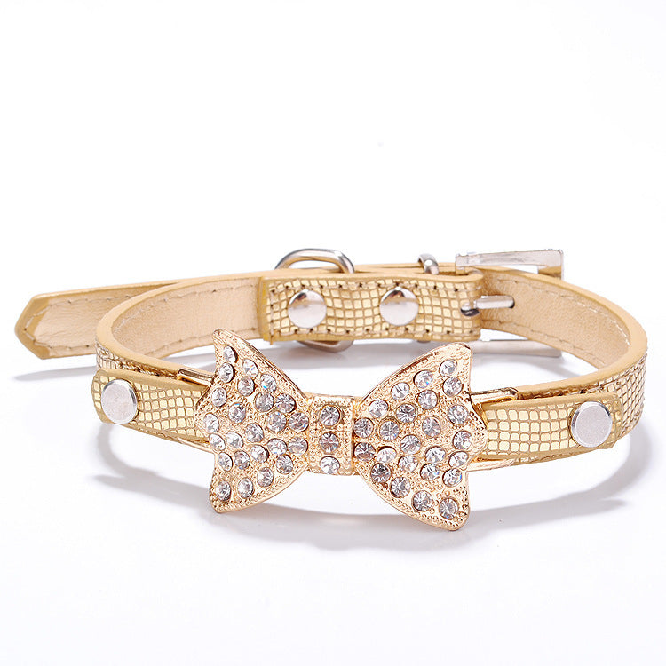 Glamorous Bowknot Rhinestone Dog Pen Collar - Woofcuties