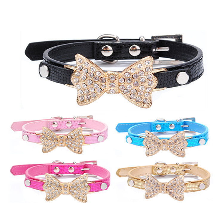 Glamorous Bowknot Rhinestone Dog Pen Collar - Woofcuties