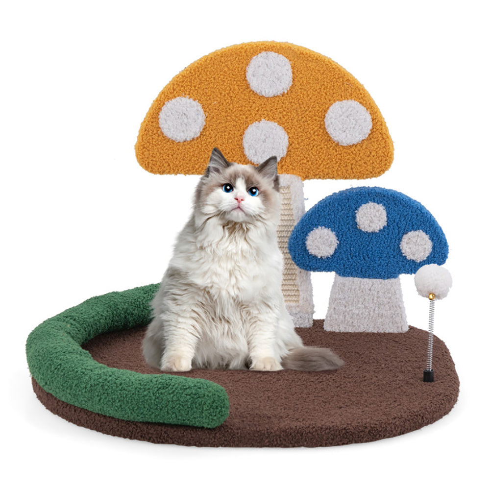 Opulent Mushroom Cat Cave - Luxurious Cat Claw Scratcher with Plush Wide Bed and Sisal Scratch Panel - Woofcuties