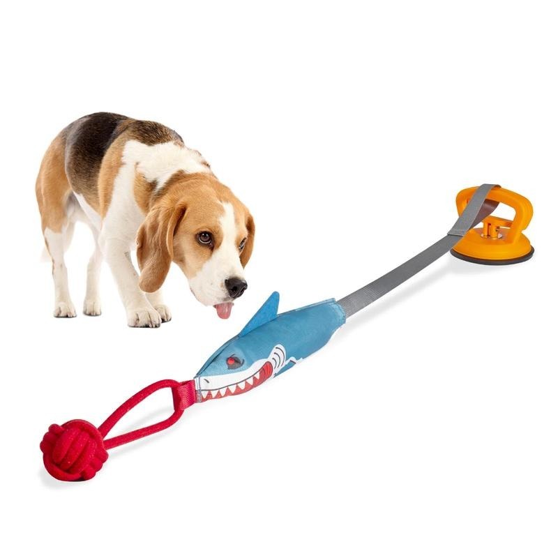 Shark-Shaped Interactive Twin Toy - Squeaky Rope Ball with Suction Cup - Woofcuties