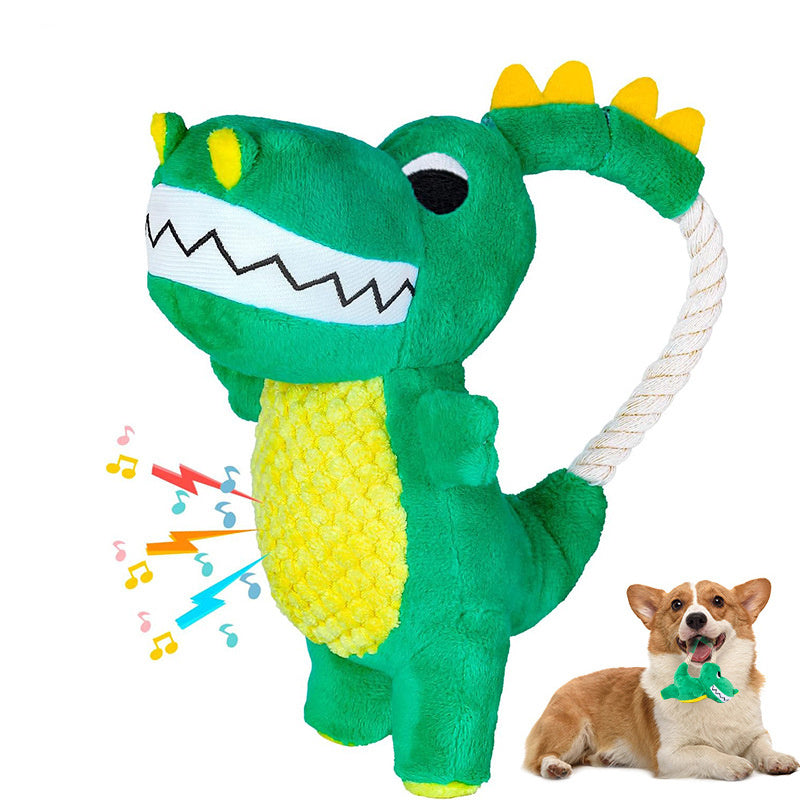 Dinosaur Plush Sounding Chew Toy - Soft Interactive Pet Toy with Squeaker - Woofcuties
