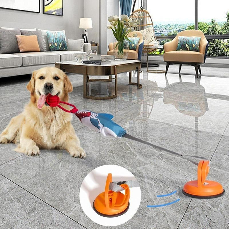 Shark-Shaped Interactive Twin Toy - Squeaky Rope Ball with Suction Cup - Woofcuties