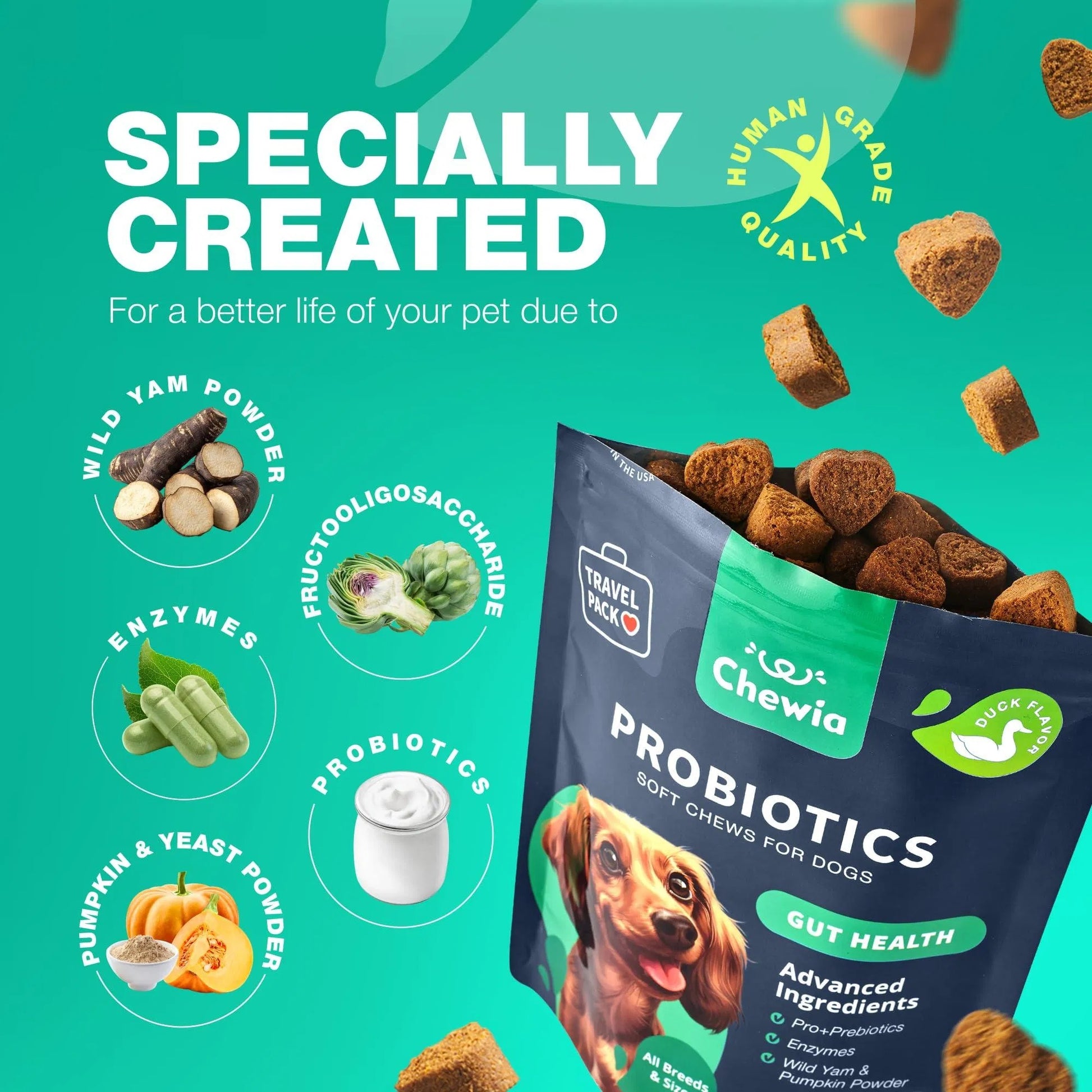 Probiotic Wellness Chews - Premium Gut Health and Coprophagia Deterrent for Dogs - Woofcuties