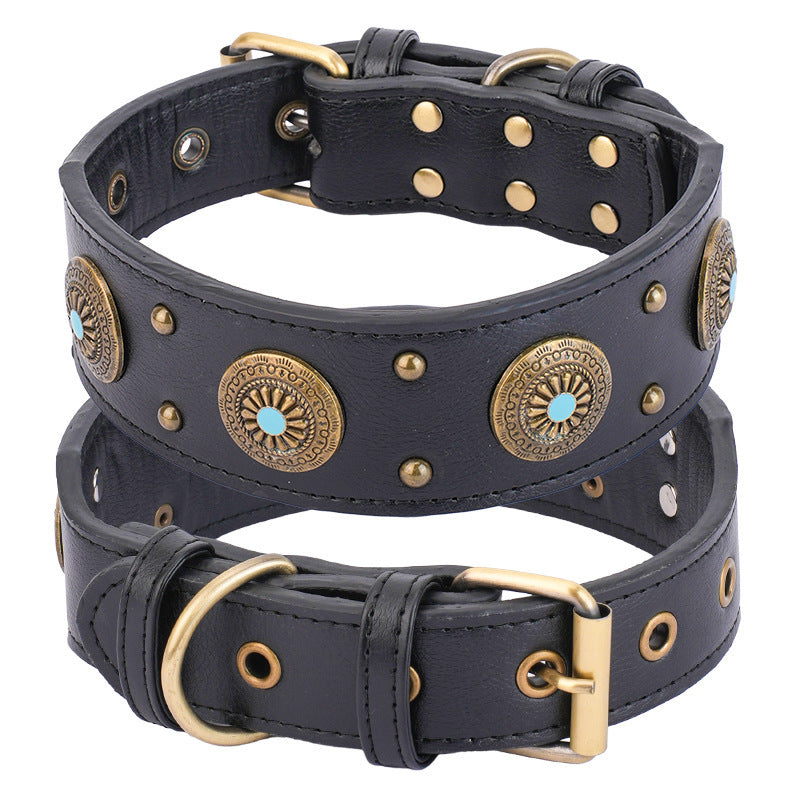 Majestic Retro Pure Leather Dog Collar - Woofcuties