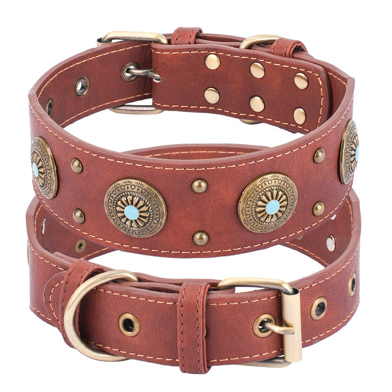 Majestic Retro Pure Leather Dog Collar - Woofcuties
