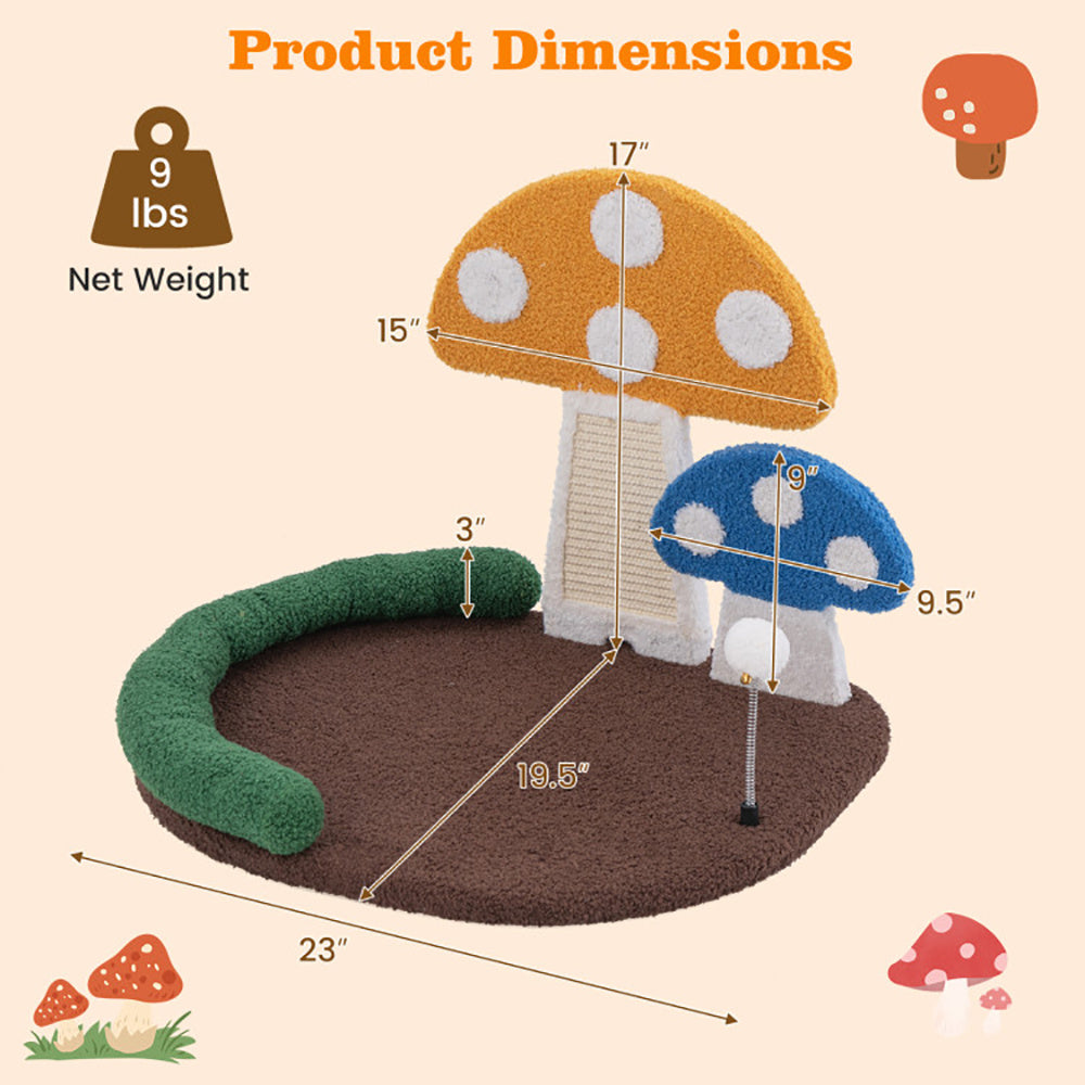 Opulent Mushroom Cat Cave - Luxurious Cat Claw Scratcher with Plush Wide Bed and Sisal Scratch Panel - Woofcuties