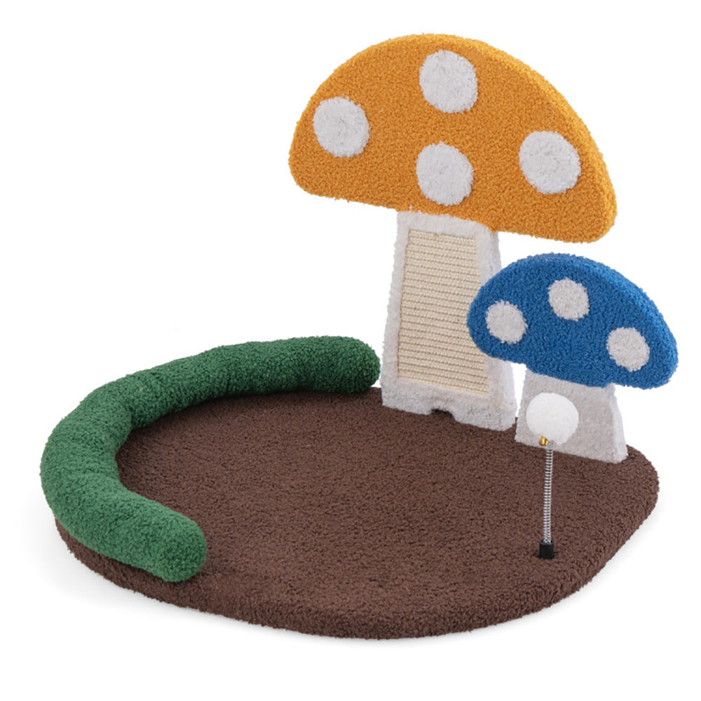Opulent Mushroom Cat Cave - Luxurious Cat Claw Scratcher with Plush Wide Bed and Sisal Scratch Panel - Woofcuties