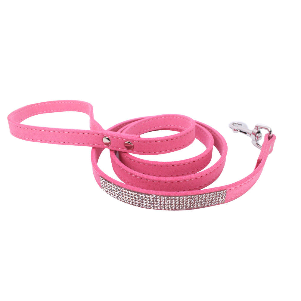 Luxe Adjustable Suede Leather Dog Collar Leash Set - Woofcuties