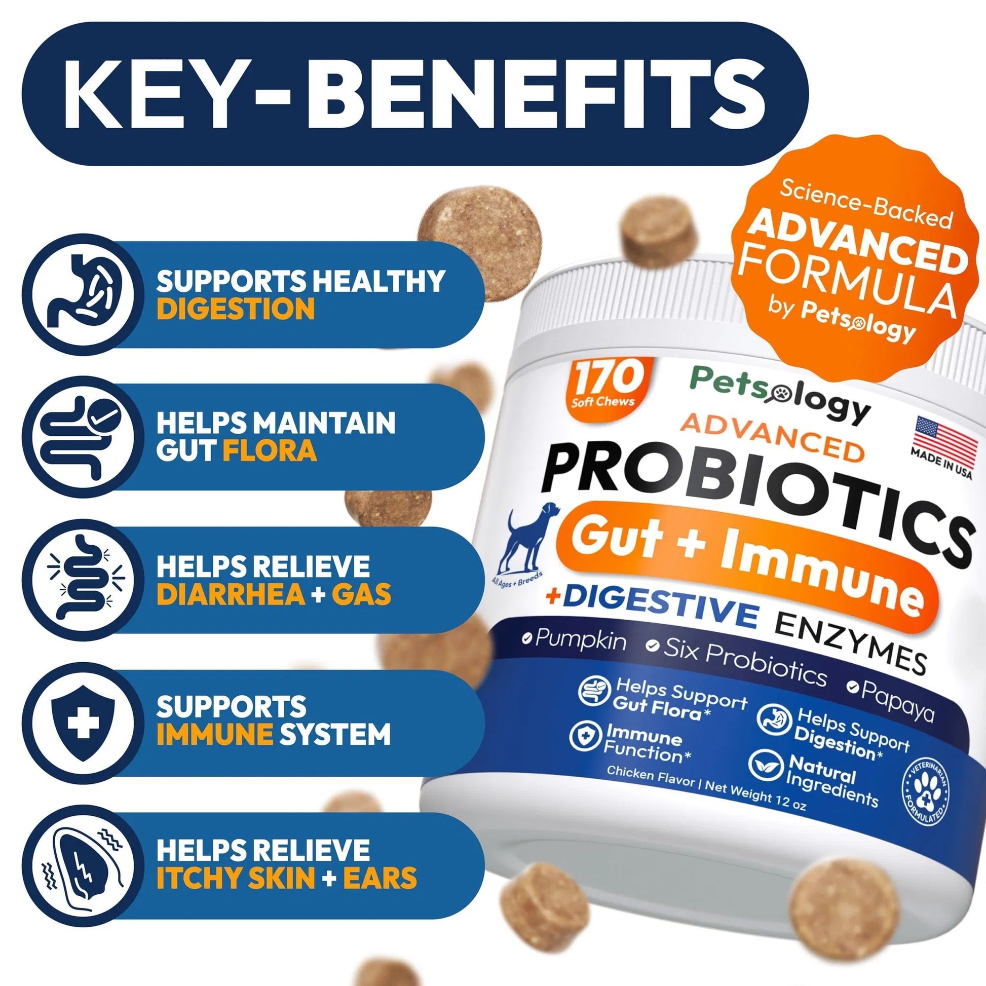 Deluxe Dog Probiotic Chews - Premium Digestive Health Support with Enzymes - Woofcuties