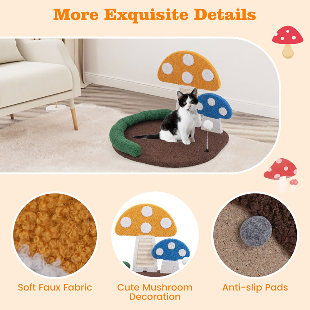 Opulent Mushroom Cat Cave - Luxurious Cat Claw Scratcher with Plush Wide Bed and Sisal Scratch Panel - Woofcuties