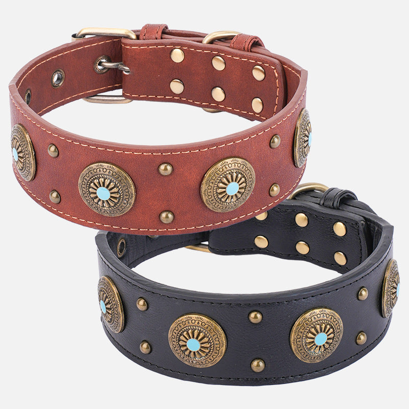 Majestic Retro Pure Leather Dog Collar - Woofcuties