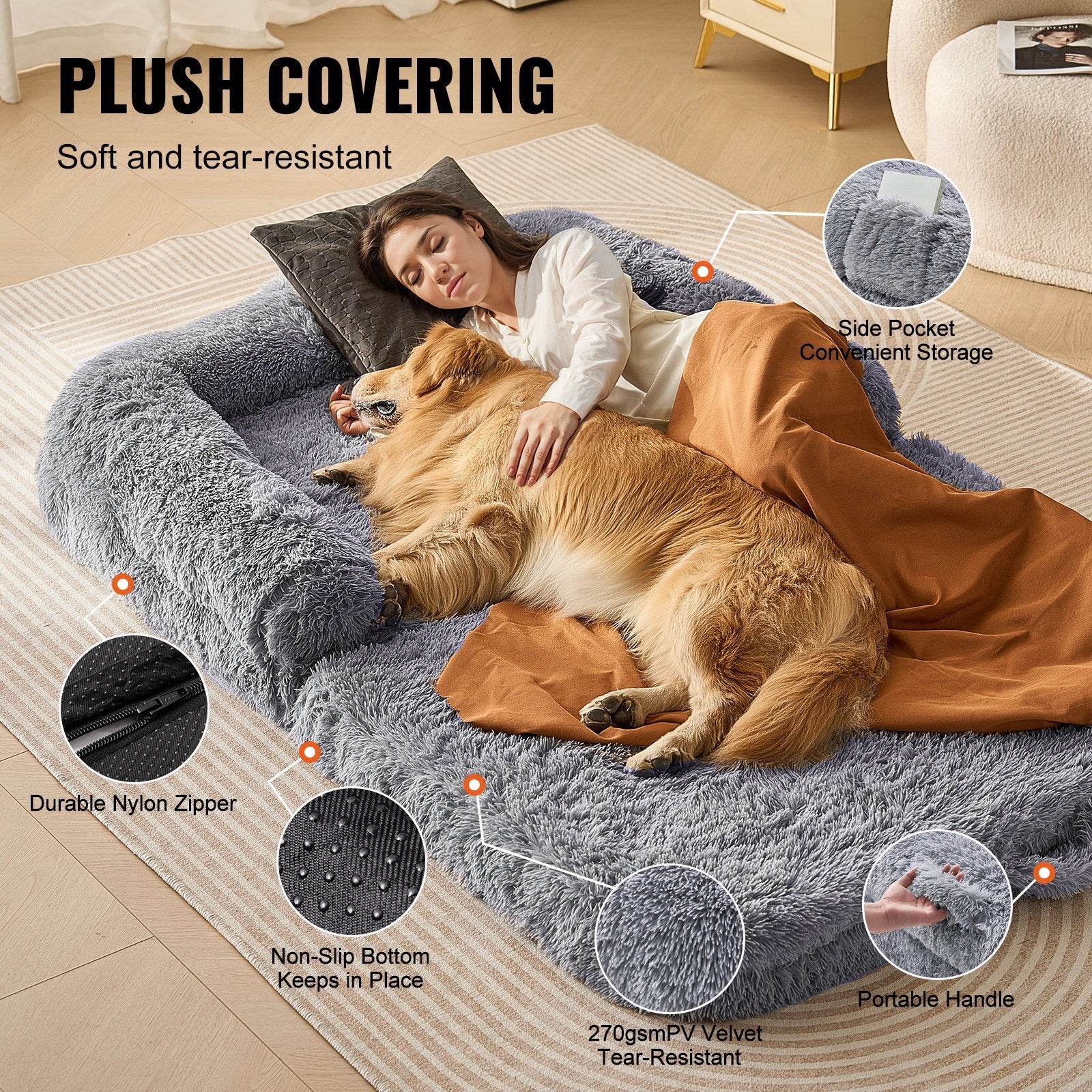 Grandiose Human-Size Pet Haven - Lavish 72x48x10in Washable Velvet Bed - Woofcuties