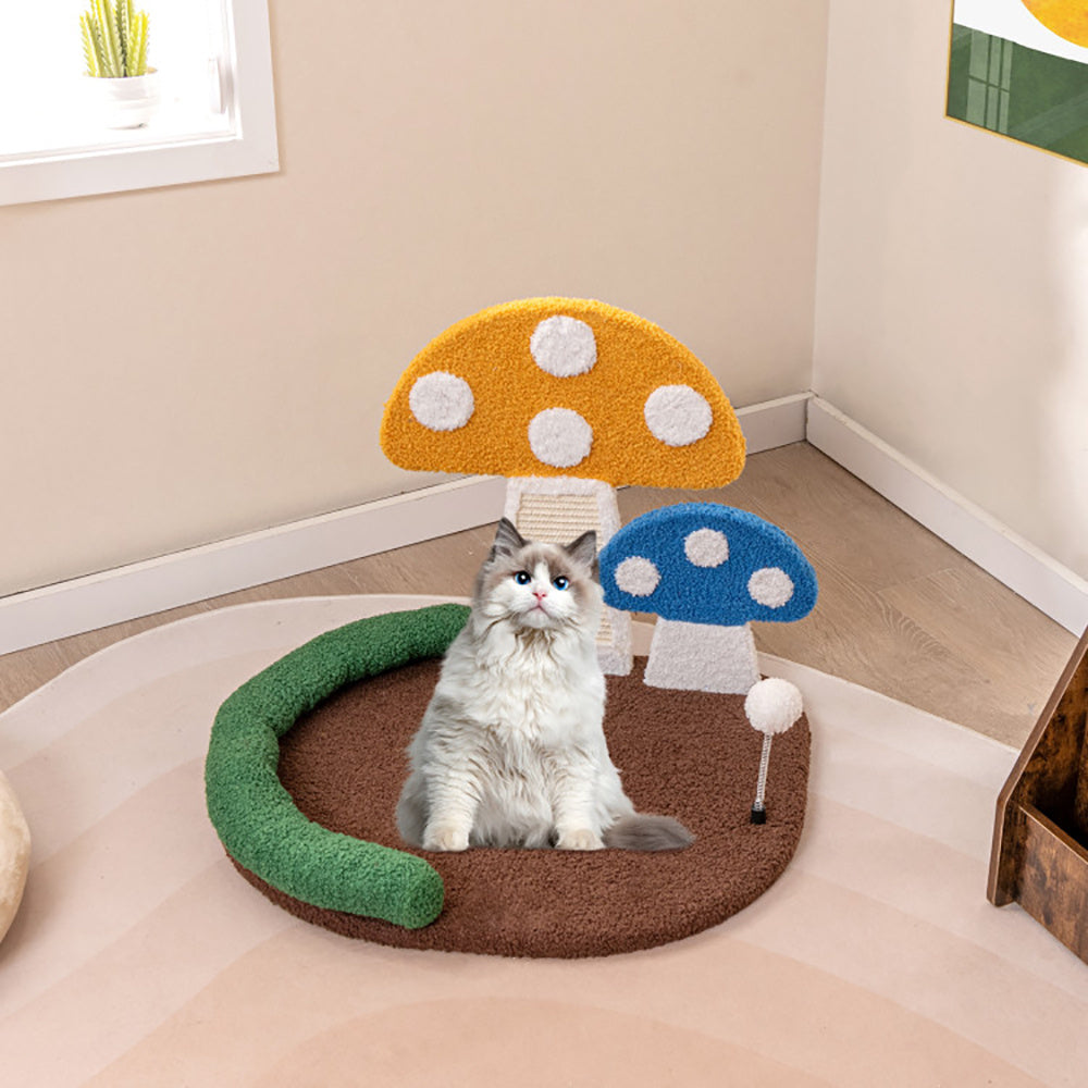 Opulent Mushroom Cat Cave - Luxurious Cat Claw Scratcher with Plush Wide Bed and Sisal Scratch Panel - Woofcuties
