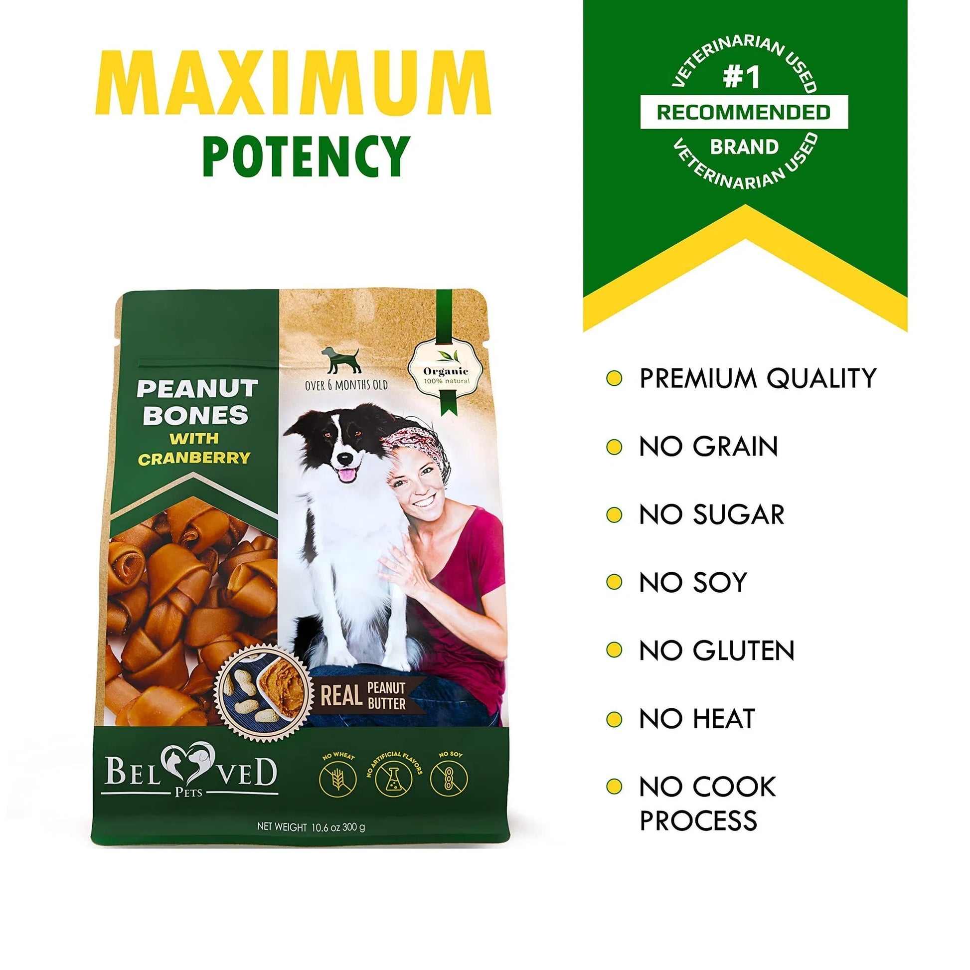 Premium Peanut Butter Cranberry Bones - Premium Rawhide-Free Collagen Chews - Woofcuties
