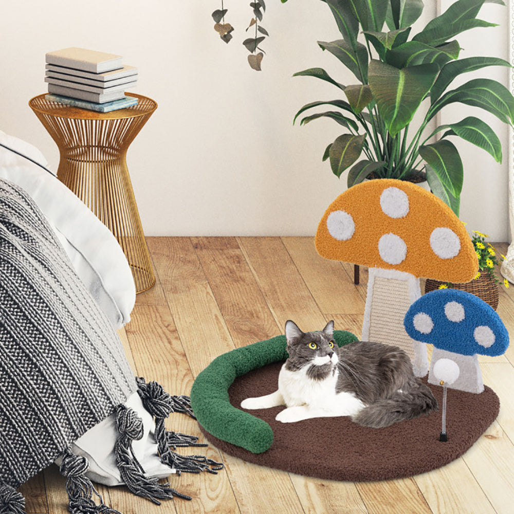 Opulent Mushroom Cat Cave - Luxurious Cat Claw Scratcher with Plush Wide Bed and Sisal Scratch Panel - Woofcuties