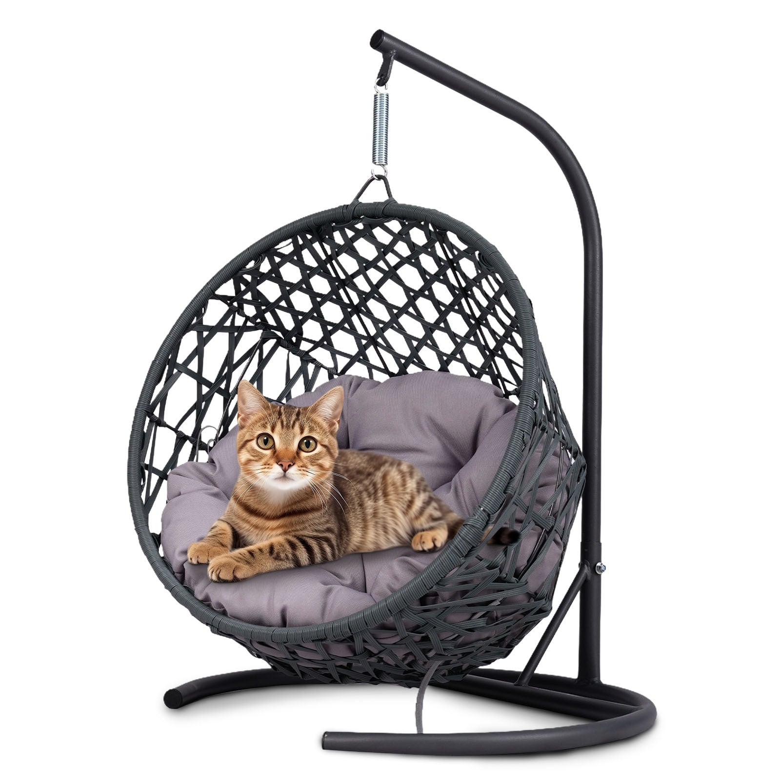 Cat Swing Bed - Plush Rattan-Look Egg Chair with Sumptuous Cushion - Woofcuties